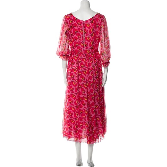 NWT. $2690 Carolina Herrera Silk Floral V-Neck Waist-Tie Midi Dress Sz 6 - Picture 9 of 11